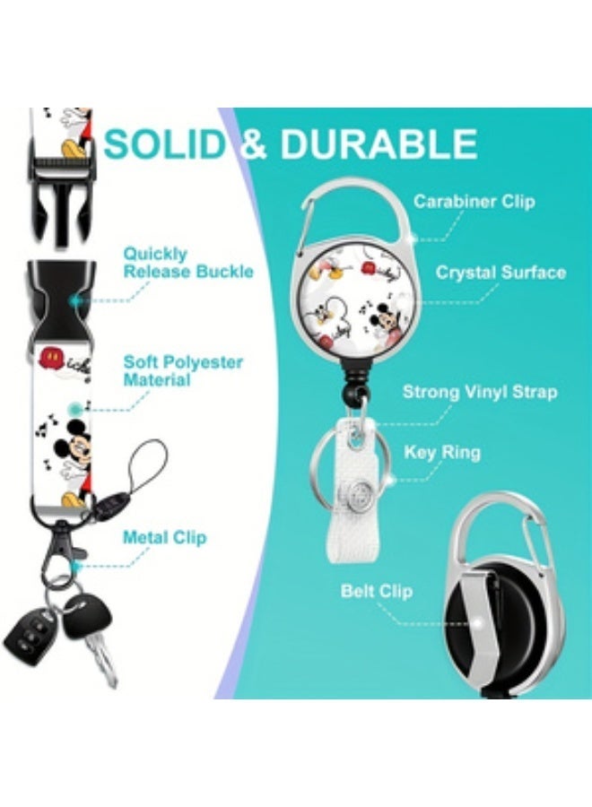 Disney 3-in-1 Disney White Mickey Mouse Logo Plastic ID Holder with Lanyard, Retractable ID Roller, Keychain and Extension Chain - Suitable for workers, students, bus drivers, doctors, nurses, etc. - Image 5